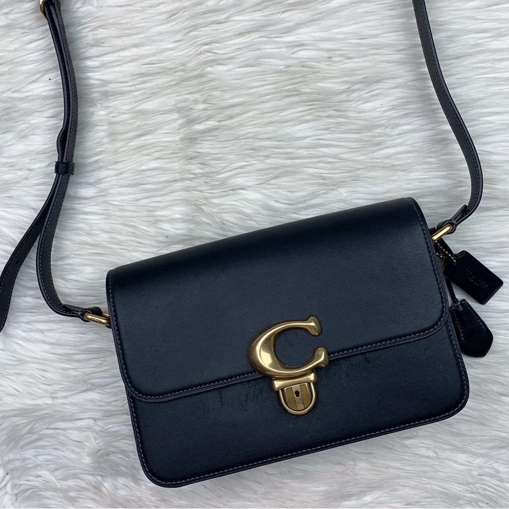Coach Studio Shoulder Bag Glovetanned Leather Black Signature Brass Gold C6641